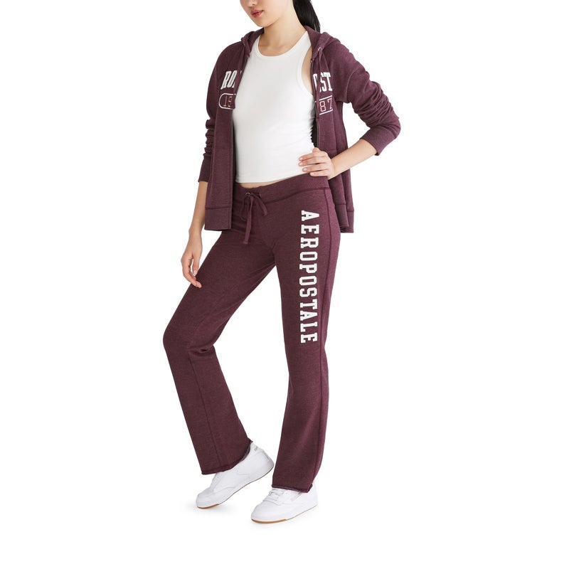 Aeropostale Women's Aero Logo Flare Pant-Arches, Rich Burgundy, Small - Image 2