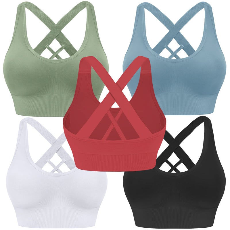 Evercute Sports Bra for Women Padded Medium Support Criss Cross Strappy Bras Seamless High Impact Yoga Exercise Athletic Bras