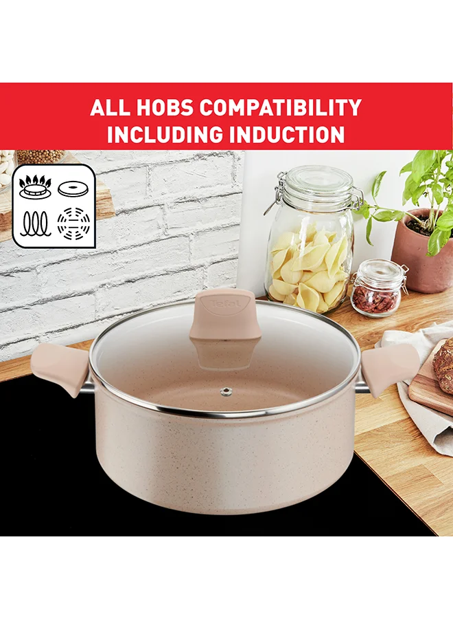 Tefal TEFAL Delight | Stewpot 24 cm | Non-Stick Coating | Heat Indicator | 100% Recycled Aluminum Body | Made in France | 2 Years Warranty | G2934602 Beige - Sandstone