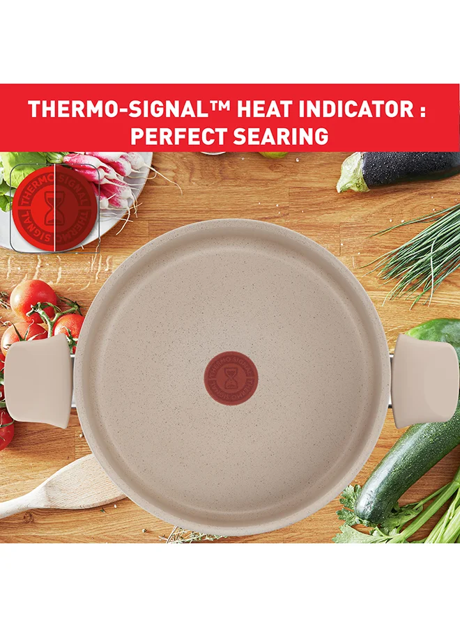 Tefal TEFAL Delight | Stewpot 24 cm | Non-Stick Coating | Heat Indicator | 100% Recycled Aluminum Body | Made in France | 2 Years Warranty | G2934602 Beige - Sandstone