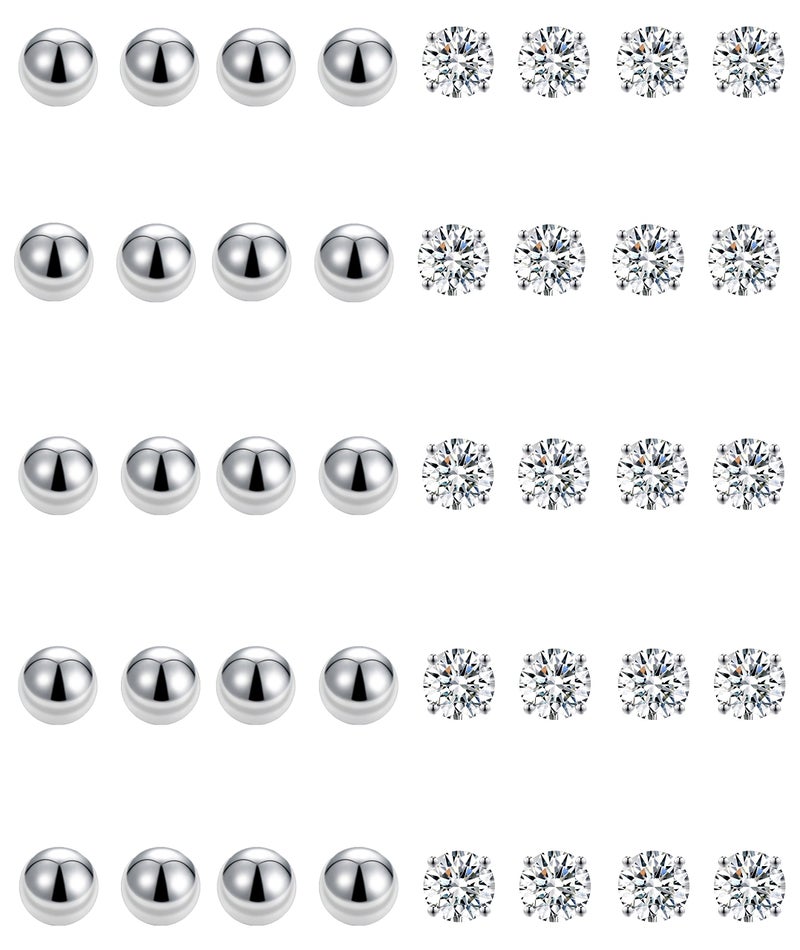Tornito 20 Pairs 20G 2mm Tiny Stud Earrings 316L Stainless Steel Small CZ Ball Earring Set For Men Women - Image 3