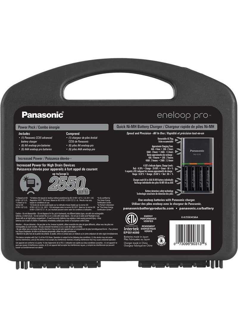 eneloop Panasonic KKJ55KHC66A eneloop pro High Capacity Rechargeable Batteries Power Pack 6AA 6AAA 4 Hour Quick Battery Charger and Plastic Storage Case  - Image 2
