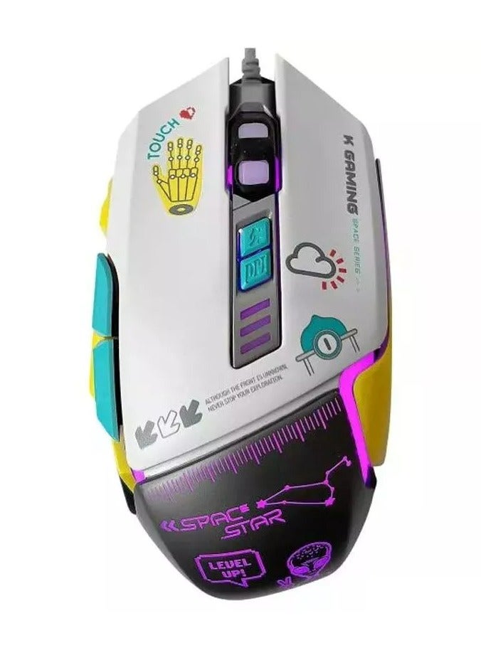 كي قيمنق ماوس العاب سبيس ستار سلكي ابيض مع اضاءه RGB - Image 2