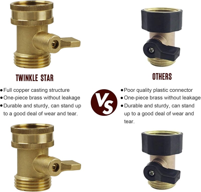 Twinkle Star le Star Water Hose Shut Off Valve, 2 Pack Heavy Duty 3/4 Inch Solid Brass Garden Hose Connector, TWIS3003 - Image 3