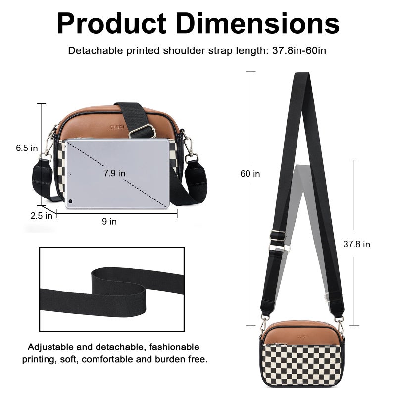 CLUCI Checkered Crossbody Bag for Women,Vegan Leather Shoulder Handbags,Purses for Women with Adjustable Wide Strap - Image 3
