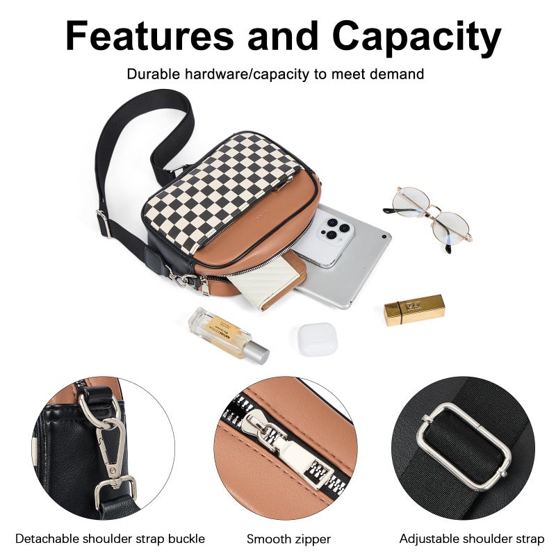 CLUCI Checkered Crossbody Bag for Women,Vegan Leather Shoulder Handbags,Purses for Women with Adjustable Wide Strap - Image 5