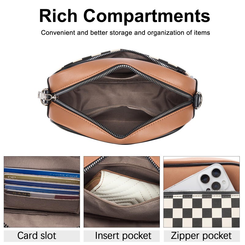 CLUCI Checkered Crossbody Bag for Women,Vegan Leather Shoulder Handbags,Purses for Women with Adjustable Wide Strap - Image 4