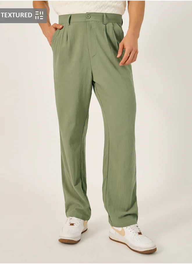 ستايلي Textured Relaxed Fit Pleated Trousers