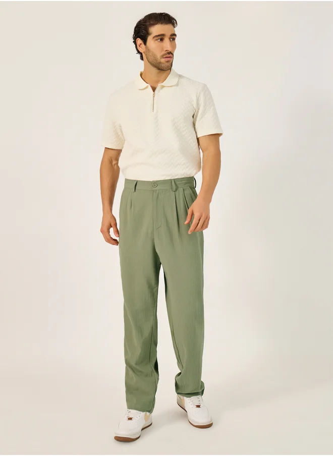 ستايلي Textured Relaxed Fit Pleated Trousers