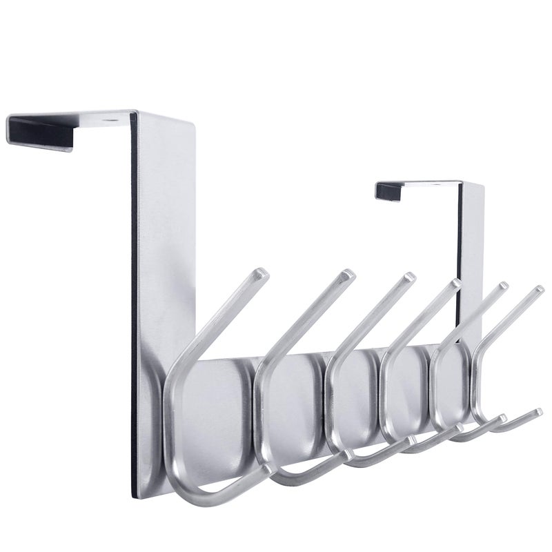 WEBI Over The Door Hook Door HangerOver The Door Towel Rack with 6 Hooks for Hanging CoatsDoor Coat Hanger Towel Hanger Over Door Coat Rack for TowelsClothesBack of BathroomSilver