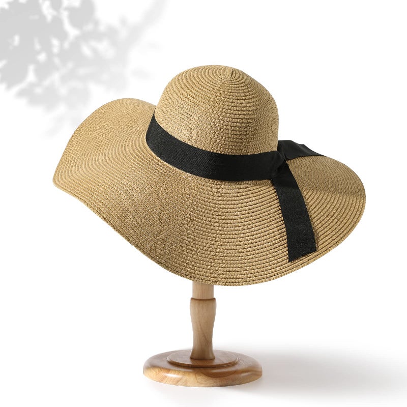 TOBEHIGHER Beach Hats for Women - Sun Hat Womens UPF 50+, Packable Roll Up, Wide Brim Straw Women, Vocation, Cruise, Honeymoon, Travel,Khaki - Image 2