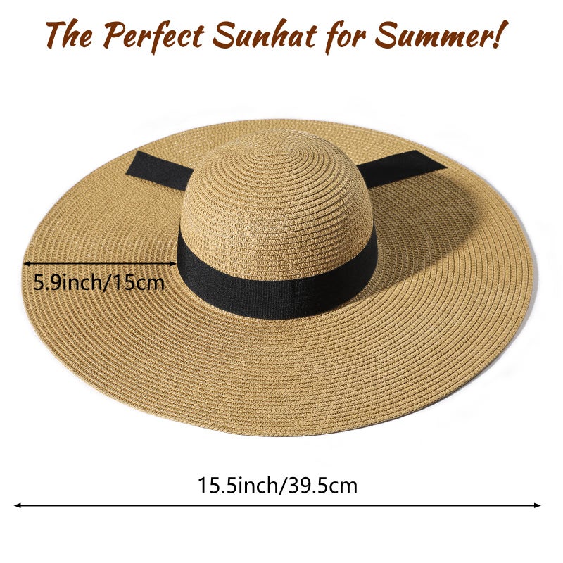 TOBEHIGHER Beach Hats for Women - Sun Hat Womens UPF 50+, Packable Roll Up, Wide Brim Straw Women, Vocation, Cruise, Honeymoon, Travel,Khaki - Image 4
