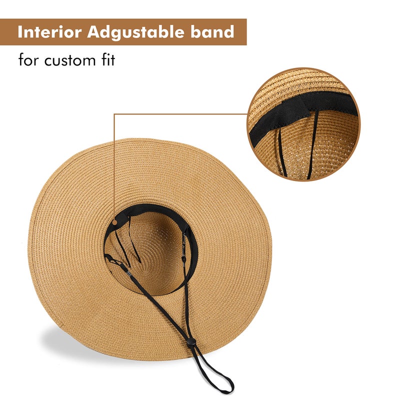 TOBEHIGHER Beach Hats for Women - Sun Hat Womens UPF 50+, Packable Roll Up, Wide Brim Straw Women, Vocation, Cruise, Honeymoon, Travel,Khaki - Image 5