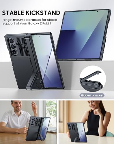 Vizvera for Samsung Galaxy Z Fold 7 Case RFID Wallet with Cards Holder[Kickstand][Camera Cover] Shockproof Silicone Protective Phone Case for Z Fold 7 2025-Black - Image 2