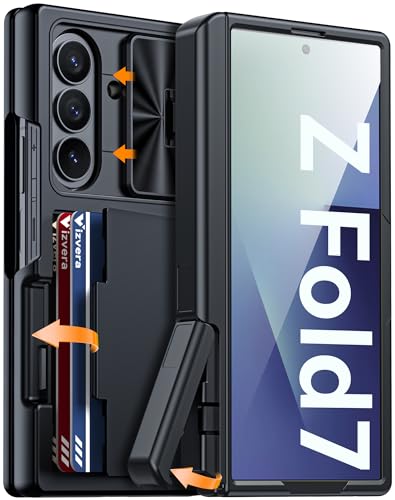 Vizvera for Samsung Galaxy Z Fold 7 Case RFID Wallet with Cards Holder[Kickstand][Camera Cover] Shockproof Silicone Protective Phone Case for Z Fold 7 2025-Black - Image 1