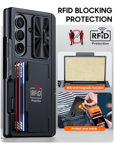 Vizvera for Samsung Galaxy Z Fold 7 Case RFID Wallet with Cards Holder[Kickstand][Camera Cover] Shockproof Silicone Protective Phone Case for Z Fold 7 2025-Black - Image 3