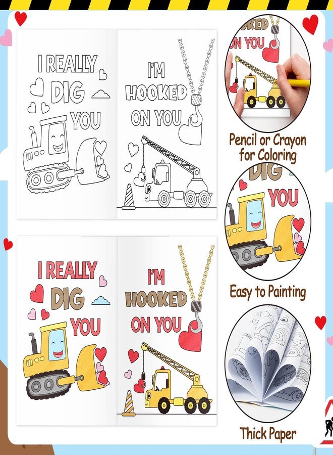 JAPBOR Valentine's Day Coloring Book - 24PCS Mini Valentine Construction Vehicle Color Books Bulk for Kids Party Favor, Excavator Truck Small Colouring Page for Birthday Gifts Class Drawing Paint Game - Image 4
