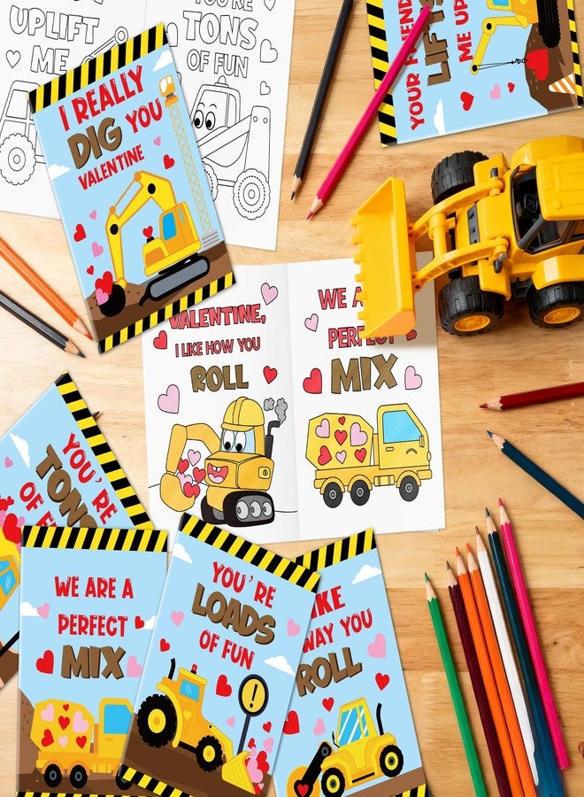 JAPBOR Valentine's Day Coloring Book - 24PCS Mini Valentine Construction Vehicle Color Books Bulk for Kids Party Favor, Excavator Truck Small Colouring Page for Birthday Gifts Class Drawing Paint Game - Image 5