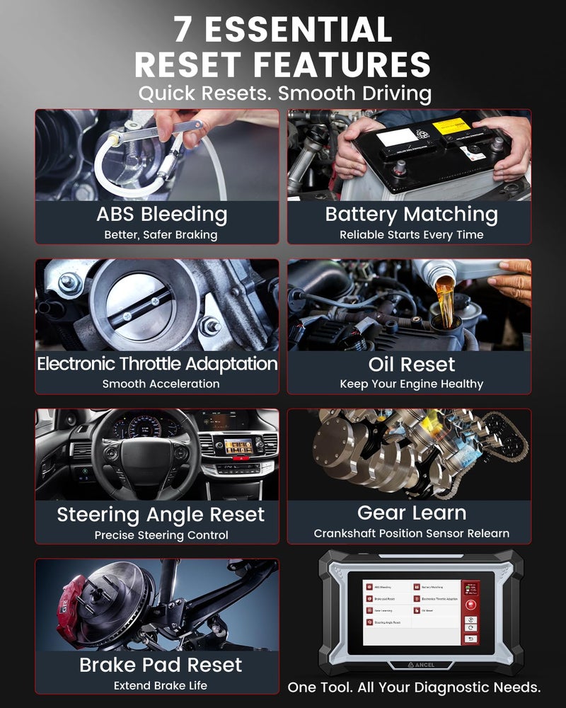 أنسيل الماسح الضوئي Ancel Ds100 Obd2 - ناقل الحركة ABS Srs والتحقق من قارئ رمز المحرك مع 7 إعادة ضبط الزيت/الفرامل/Bms/Sas/Ets إعادة تعيين Abs Auto Bleeding Gear التعلم تحديث مجاني مدى الحياة خدمة العملاء عبر الإنترنت - Image 4