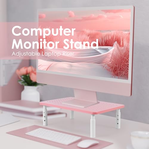 LOTEYIKE Monitor Riser Desktop Stand, Flat Screen TV Monitor Stand Riser, Sturdy Metal Laptop Computer Monitor Stand Shelf for Printer, iMac, 3 Height Adjustable PC Stand with Mesh Platform - Image 2