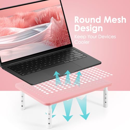 LOTEYIKE Monitor Riser Desktop Stand, Flat Screen TV Monitor Stand Riser, Sturdy Metal Laptop Computer Monitor Stand Shelf for Printer, iMac, 3 Height Adjustable PC Stand with Mesh Platform - Image 3