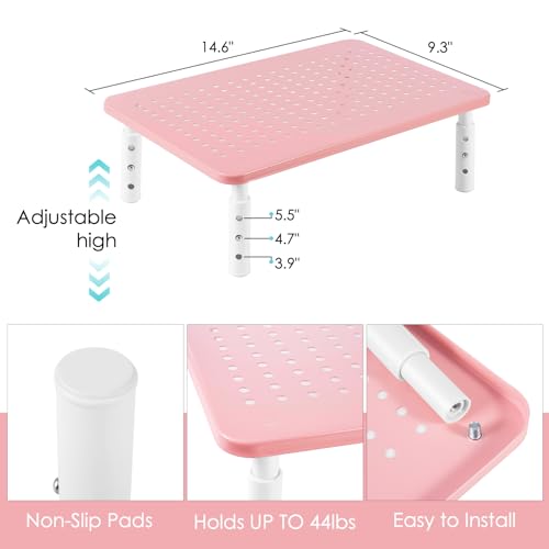 LOTEYIKE Monitor Riser Desktop Stand, Flat Screen TV Monitor Stand Riser, Sturdy Metal Laptop Computer Monitor Stand Shelf for Printer, iMac, 3 Height Adjustable PC Stand with Mesh Platform - Image 5