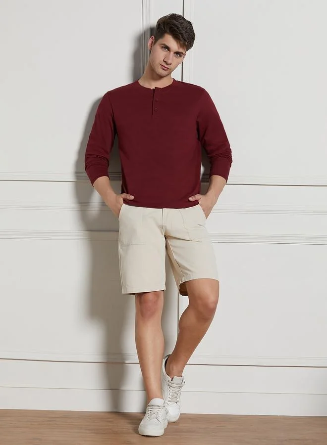 Dennis Lingo Regular Fit Wine Cotton-Poly Henley Neck T-Shirt