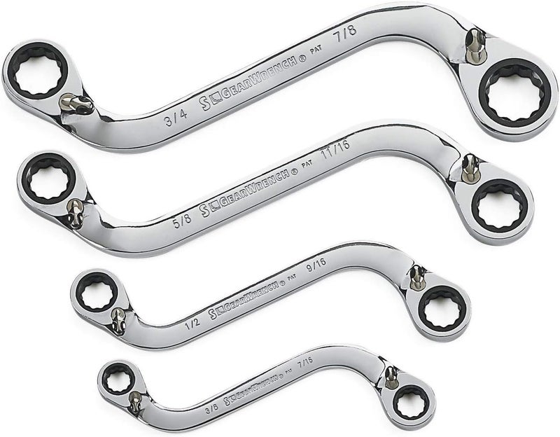 GEARWRENCH 4 Pc 12 Pt Reversible SShape Double Box Ratcheting Wrench Set SAE 85399