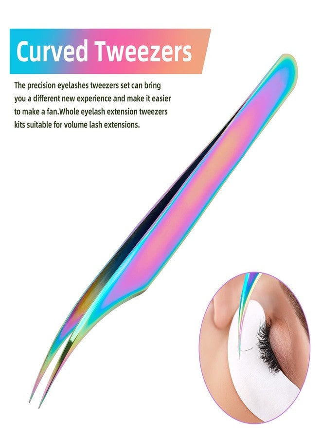 ACTROL Eyelash Extension Tweezers Set 3 PCS for Volume lashes Stainless Steel professional Precision Tweezers Straight and Curved Tip Tweezers (1Pcs-1, Rainbow - Image 3