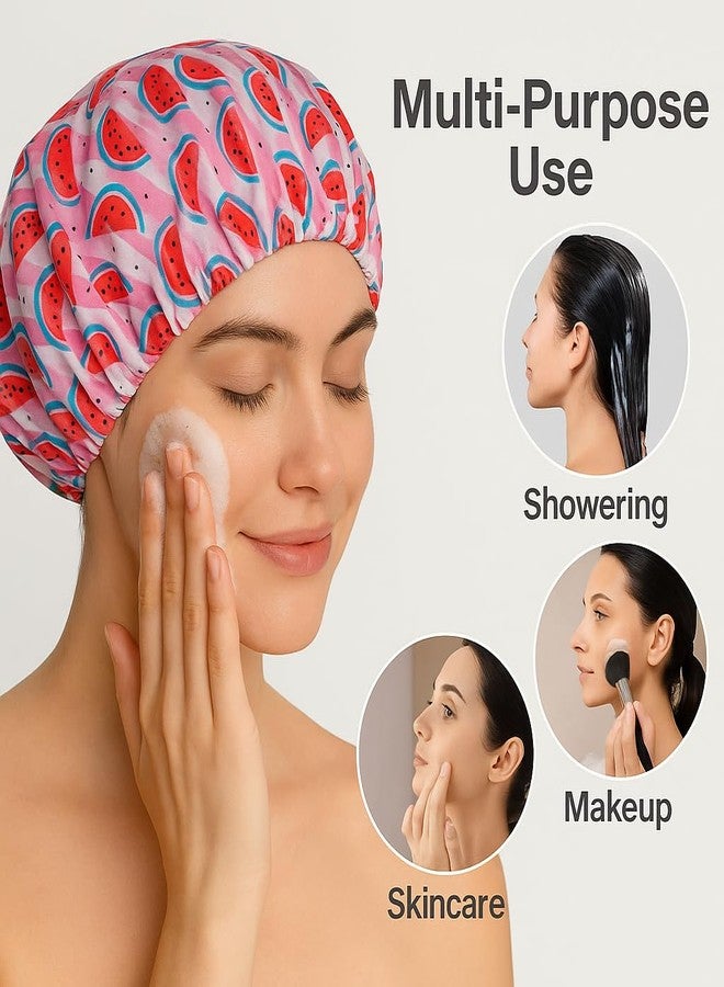 AUM ENTERPRISE RAMNATH IMPEX Cute Fruite Shower Cap for Women & Girls - Hair Bonnet - Reusable, Comfortable & Stylish Hair Protector with watermelon Print - Double-Layered and Eco-Friendly - All Hair Types. (watermelon) - Image 3