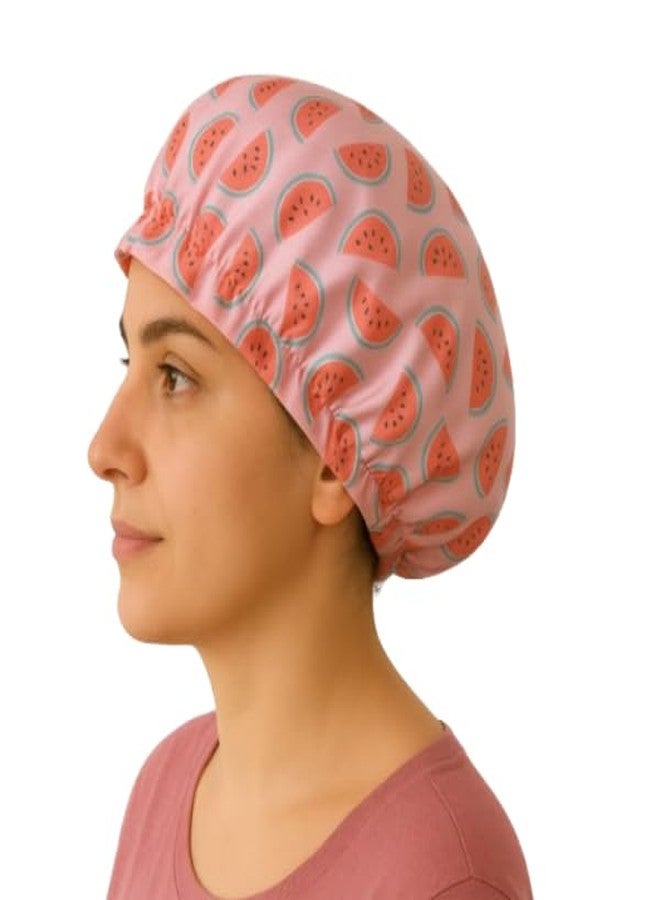 AUM ENTERPRISE RAMNATH IMPEX Cute Fruite Shower Cap for Women & Girls - Hair Bonnet - Reusable, Comfortable & Stylish Hair Protector with watermelon Print - Double-Layered and Eco-Friendly - All Hair Types. (watermelon) - Image 1