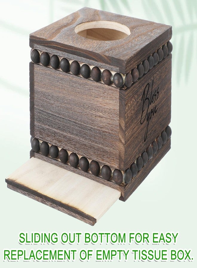 Lineshading Bless You Beaded Square Tissue Box Cover, Rustic Farmhouse Vintage Wooden Tissue Holder Box Distressed Napkin Holder for Table Bathroom Decor (Brown) - Image 5
