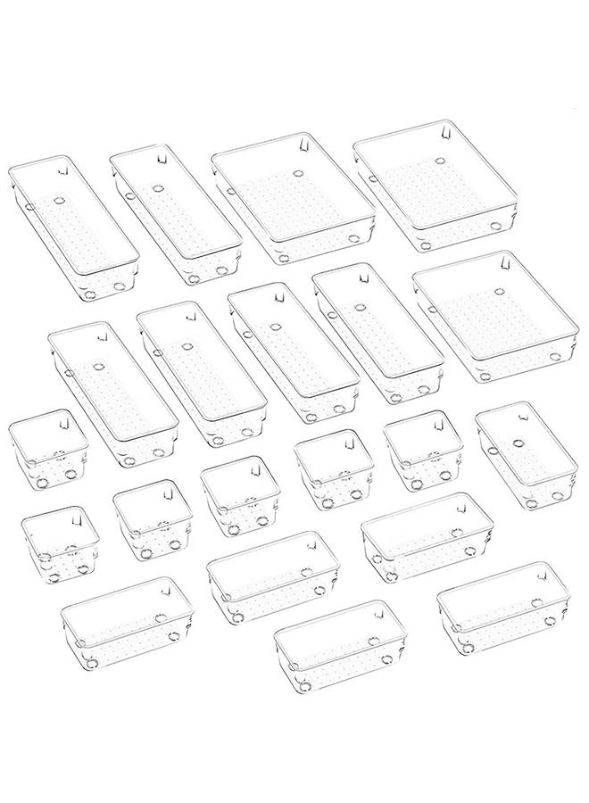 TRASSLE 21 Pcs Clear Plastic Drawer Organizers Set, 4-Size Bathroom and Vanity Drawer Organizer Trays, Acrylic Storage Bins for Makeup, Cosmetic, Kitchen Utensils, Tool Organizer for Gadgets