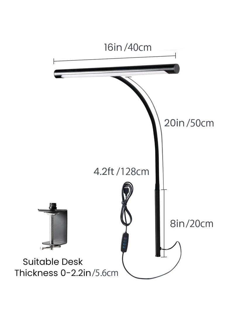 LOOPITYS - LED Desk Lamp for Home Office, Eye-Caring LED Desk Light Bar with Gooseneck, 12W Dimmable Overhead Light for Desk, Architect Clamp Lamp for Reading Study Workbench - Image 1