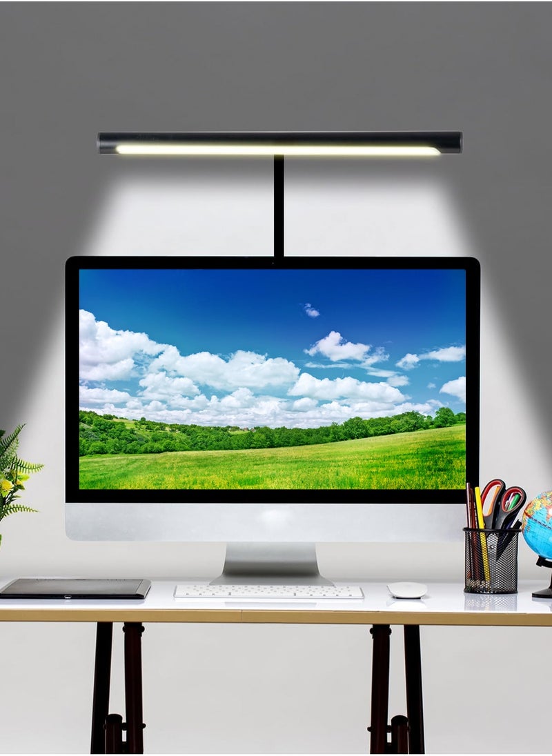 LOOPITYS - LED Desk Lamp for Home Office, Eye-Caring LED Desk Light Bar with Gooseneck, 12W Dimmable Overhead Light for Desk, Architect Clamp Lamp for Reading Study Workbench - Image 1