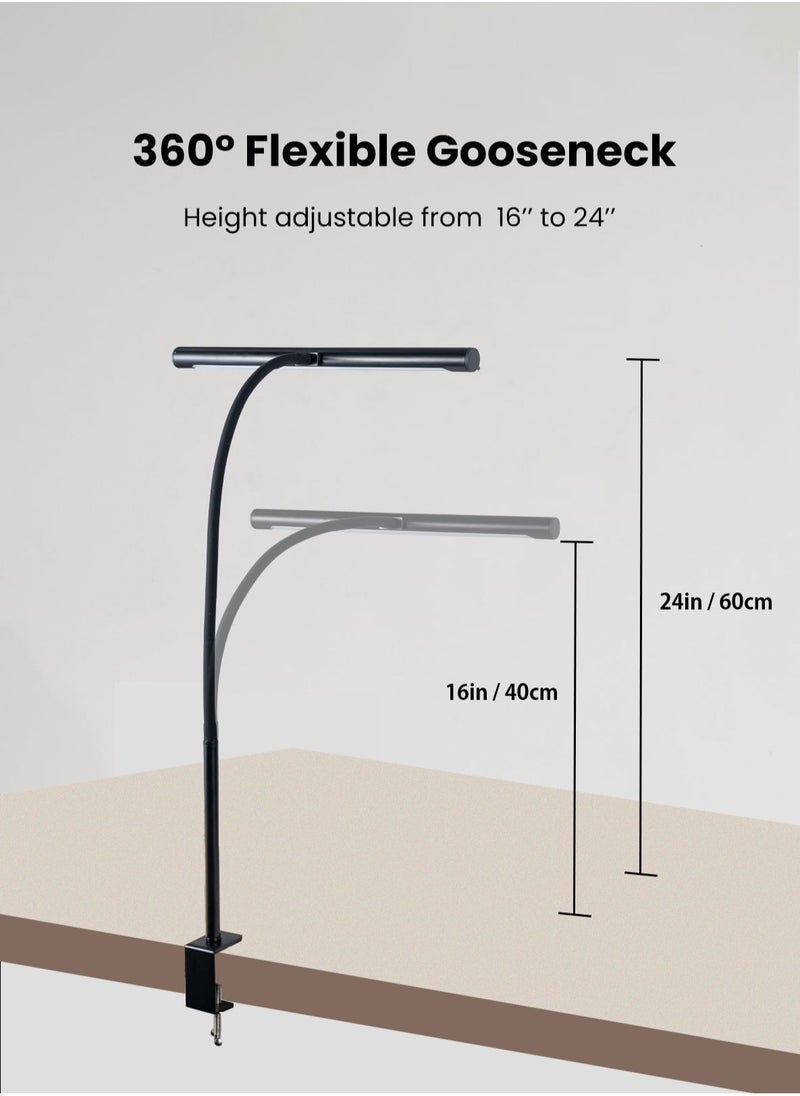 LOOPITYS - LED Desk Lamp for Home Office, Eye-Caring LED Desk Light Bar with Gooseneck, 12W Dimmable Overhead Light for Desk, Architect Clamp Lamp for Reading Study Workbench - Image 1