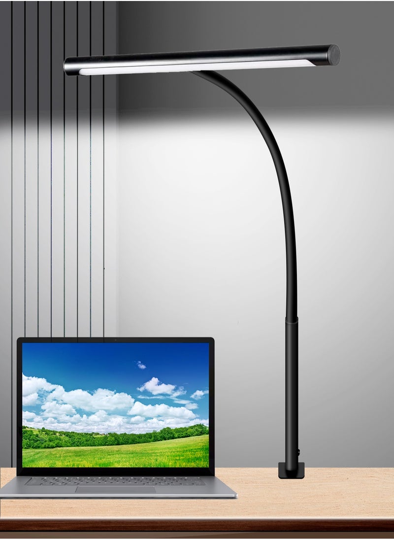 LOOPITYS - LED Desk Lamp for Home Office, Eye-Caring LED Desk Light Bar with Gooseneck, 12W Dimmable Overhead Light for Desk, Architect Clamp Lamp for Reading Study Workbench - Image 1