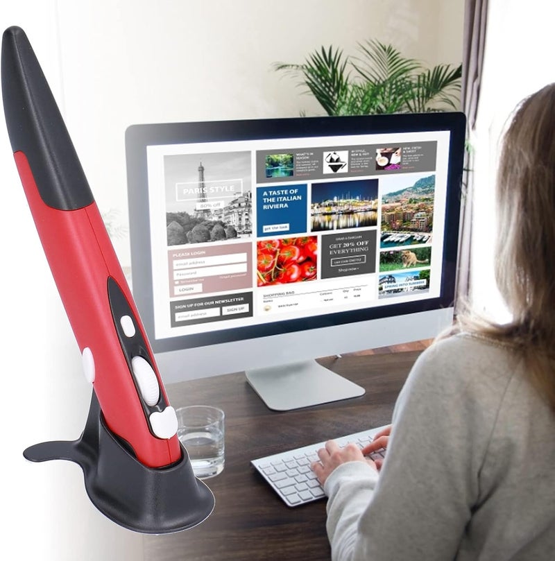 klarako Wireless Mouse Pen, 2.4G Wireless Pen Mouse for PC Laptop, Compact Design, Portable, Plug and Play, Left Handed Friendly, 3 DPI (Black Red) - Image 2