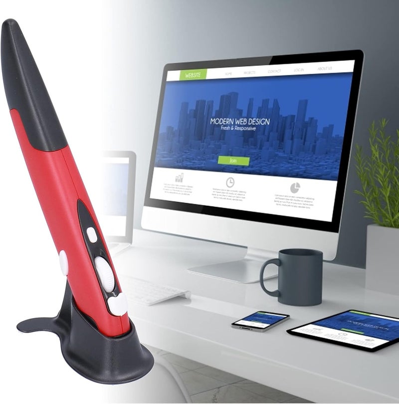 klarako Wireless Mouse Pen, 2.4G Wireless Pen Mouse for PC Laptop, Compact Design, Portable, Plug and Play, Left Handed Friendly, 3 DPI (Black Red) - Image 5