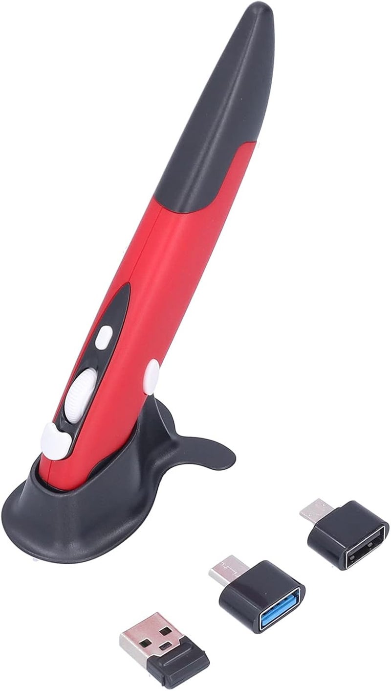 klarako Wireless Mouse Pen, 2.4G Wireless Pen Mouse for PC Laptop, Compact Design, Portable, Plug and Play, Left Handed Friendly, 3 DPI (Black Red) - Image 1