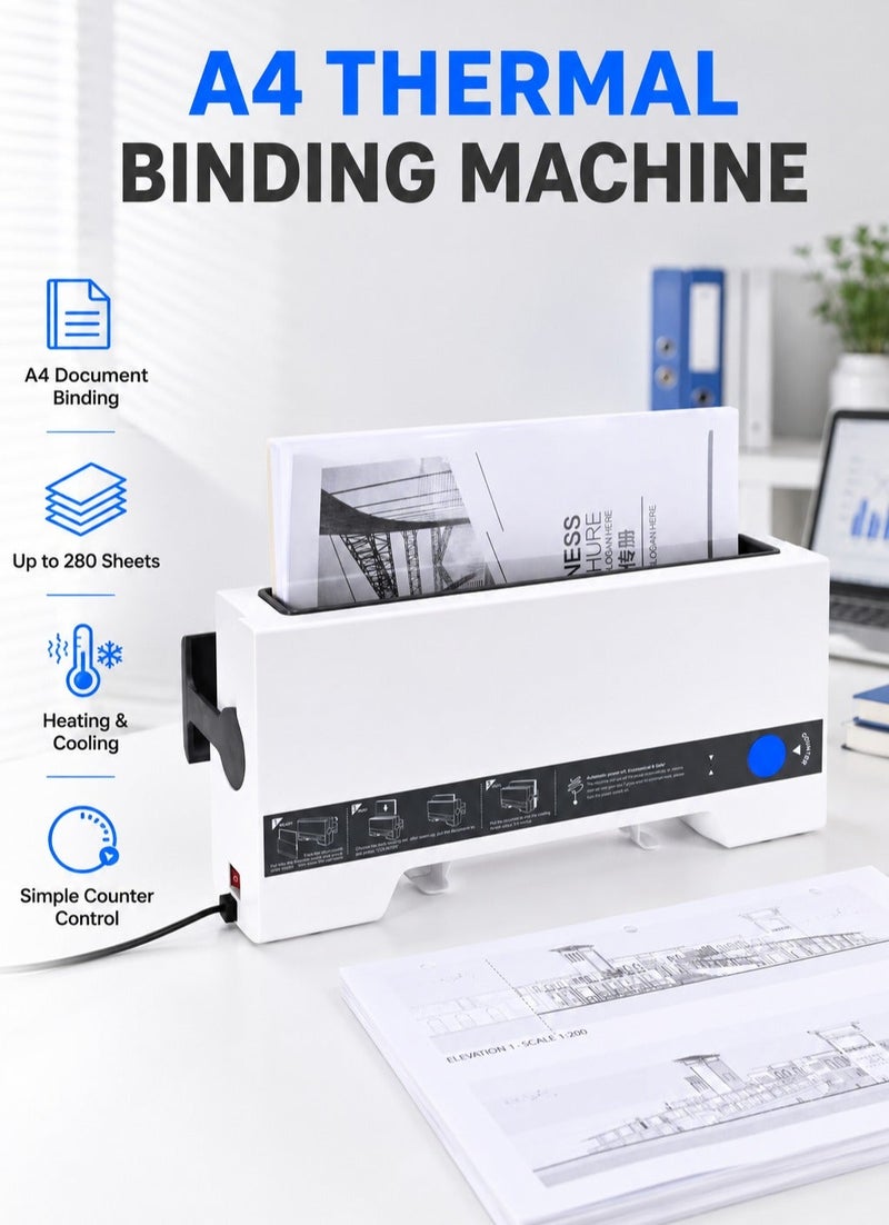XiuWoo A4 Thermal Binding Machine, Book Binder with Heating and Integrated Cooling Function, Up to 280-Sheet Capacity for Reports, Presentations, Manuals, Notebooks and Documents - Image 1