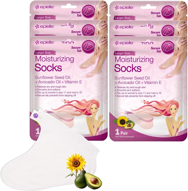 Epielle Moisturizing Foot Masks (Socks 6pk) for foot heel to toe and callus | Foot Cream & Lotion - Sunflower Seed Oil + Avocado Oil + Vitamin E,Mothers Day GIfts