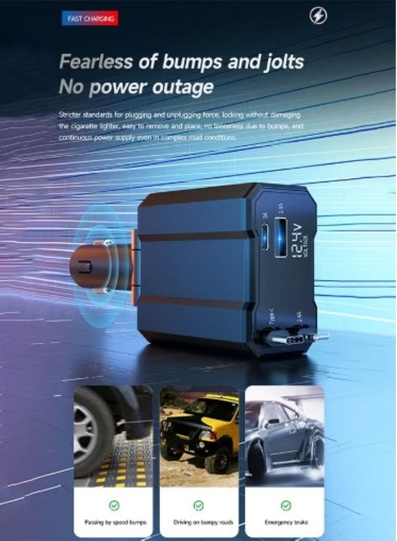 بيوينتي شاحن سيارة - محول شحن سريع 4 في 1، التعرف الذكي، شحن سريع QC3.0، Type-C+USB-A - Image 3