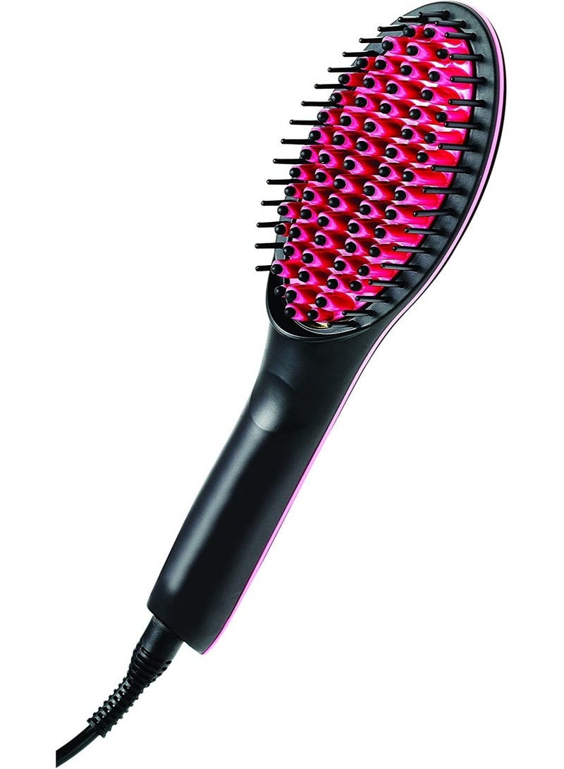 "Simply Straight Ceramic Hair Straightening Brush - Stylish Black & Pink Design for Effortless Hair Styling" - Image 1