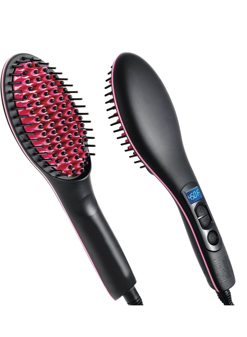 "Simply Straight Ceramic Hair Straightening Brush - Stylish Black & Pink Design for Effortless Hair Styling" - Image 3