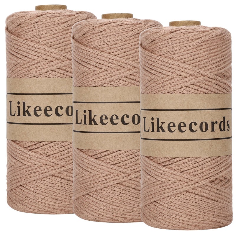 Likeecords 100 Cotton Crochet Yarn for Bag3 RollsPack 2mm x 510mMacrame CordChunky Yarn for Crocheting Handbag PurseBlankets Crafts Projects Coffee