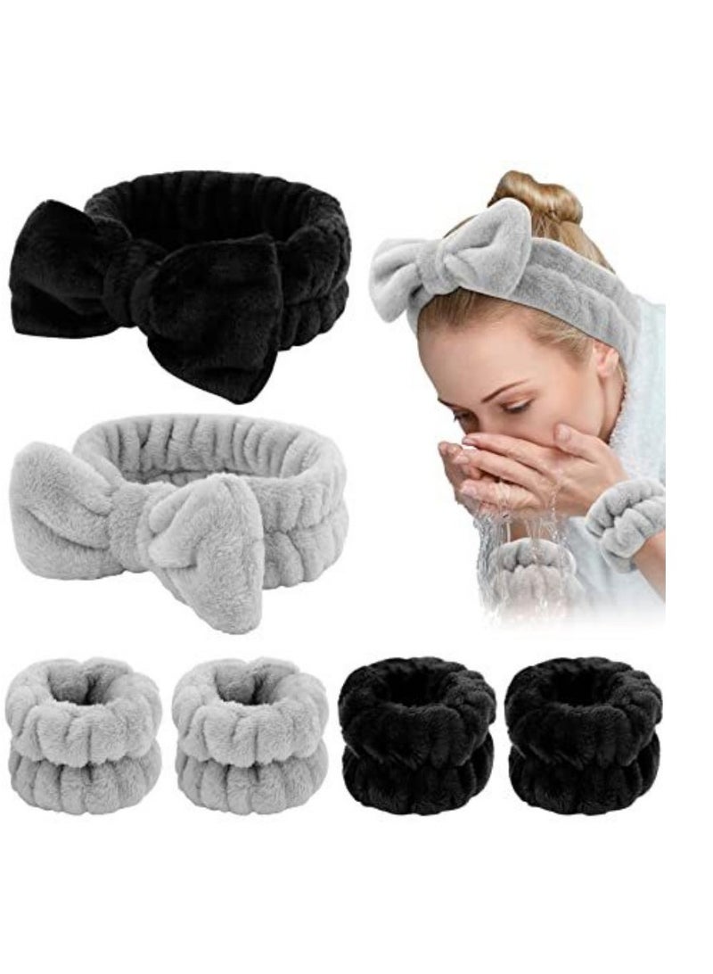 AROAQ SPA Headband Face Wash Wristband and Headband Set Microfiber Wristbands Wrist Towels for Washing Face, Absorbent Wash Bands Wrist Scrunchies No Drip Cleansing Cuffs for Girls Pink - Image 3