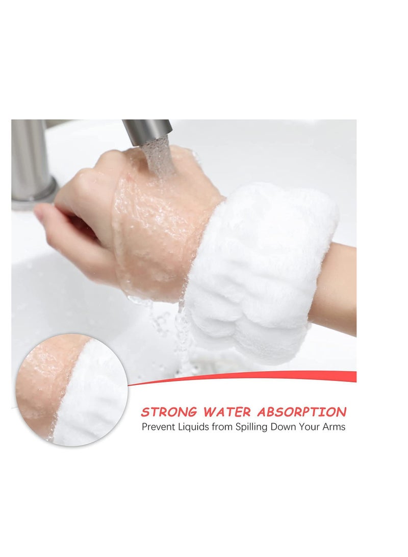 AROAQ SPA Headband Face Wash Wristband and Headband Set Microfiber Wristbands Wrist Towels for Washing Face, Absorbent Wash Bands Wrist Scrunchies No Drip Cleansing Cuffs for Girls Pink - Image 2