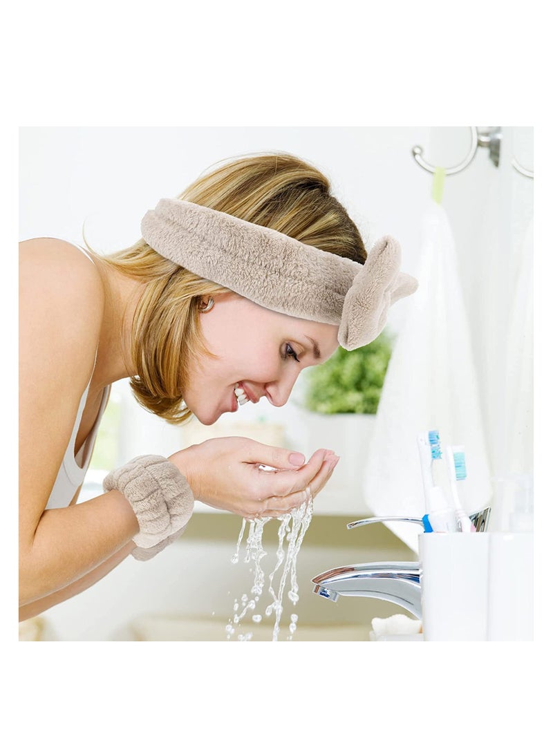 AROAQ SPA Headband Face Wash Wristband and Headband Set Microfiber Wristbands Wrist Towels for Washing Face, Absorbent Wash Bands Wrist Scrunchies No Drip Cleansing Cuffs for Girls Pink - Image 4