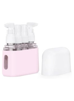 Mini Shampoo Dispenser Portable Travel Bottle Set, Mini Shampoo Dispenser Travel, Travel Containers with Labels (Pink, 4 in 1)